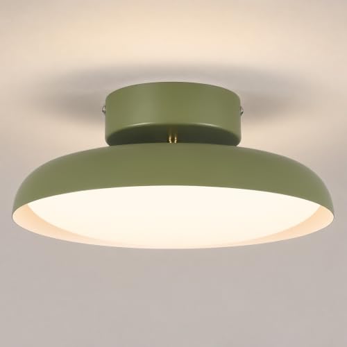 LED Flush Mount Ceiling Light 12-Inch Sage Green Mid Century Modern Fixture