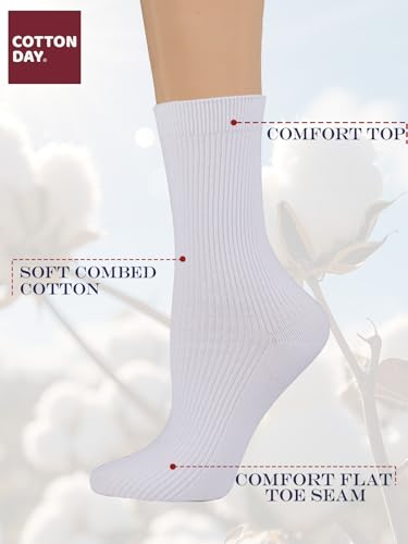 Image of COTTON DAY Women's Combed Cotton Fine Ribbed Trouser Dress Socks Black White Navy Blue 3 Pack