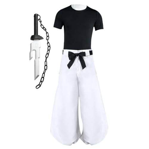 QAHEART JJK Fushiguro Toji Cosplay Costume Full Set Fushiguro Toji Anime Cosplay Outfits Suit Black Short Sleeve Set