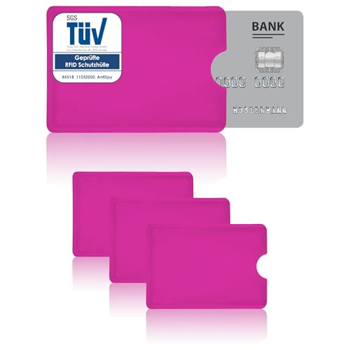 AntiSpyShop 3X RFID Schutzhüllen, TÜV geprüft, NFC Blocker - Kreditkarte, Bank EC Karte (Pink)