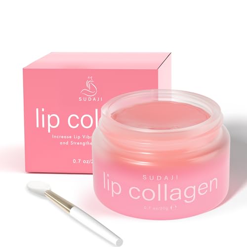 Lip Collagen + Peptide 0.7oz, Collagen Lip Mask with Vitamins E, A -Lip balm to Nourish & Hydrate Lips, Lip Moisturizer for Gentle exfoliating (Strawberry)