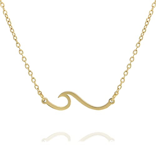 Baronyka Handmade Gold Wave Pendant Necklace for Women Stainless Steel 18  With Lobster Claw Clasp