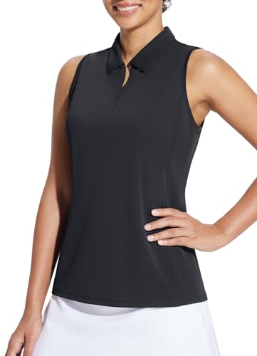 BALEAF Camisas de golfe femininas sem mangas regatas de tênis gola polo FPS 50+ secagem rápida, Pret