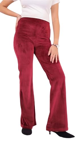 Image of Pink Shell Women's High Waist Bell Bottom Pants in Velvet