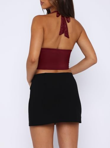 Women Sexy Lace Halter Neck Tank Top Sleeveless Backless Y2k Trendy Going Out Corset Crop Tops3
