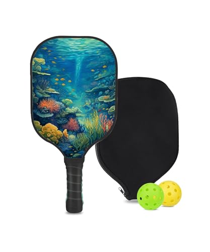 KUAVETO Set Paddle Pickleball in fibra di carbonio, tutto il divertimento fai da te che puoi avere con il motivo Reef-BJ767 Custom Made Honeycomb Polymer Core - include 1 pagaia, 2 palline e 1