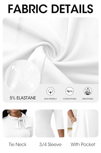 Image of FANDEE Maxi Dress for Women Long Elegant 3 /4 Sleeve Bow Tie Neck A Line Casual Party Church Dresses with Pockets