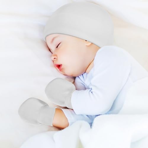 Gorros, guantes y cubrepiés de algodón para recién nacidos de 0 a 12 meses, lote de 2 juegos 4