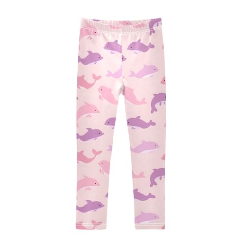 Girls' Athletic Leggings Ankle Length Yoga Dance Pants Kids Teen 4T Pink Purple Dolphin