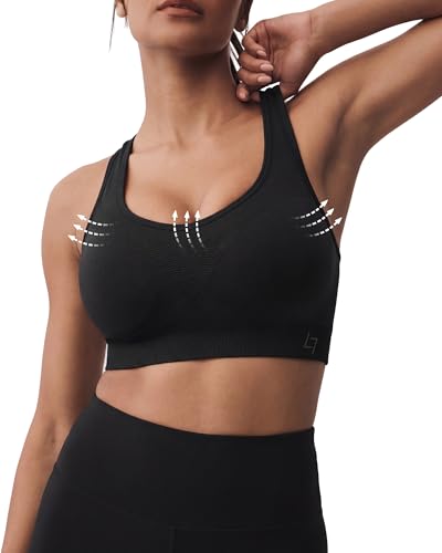 Image of FITTIN Supportive Sports Bras for Women: Padded Racerback for Yoga Workout | Full Coverage No Bounce Zero-Pressure Comfort Wide Strap Seamless for Pilates Gym - for C-DDD Cups Plus Size Large Bust Women