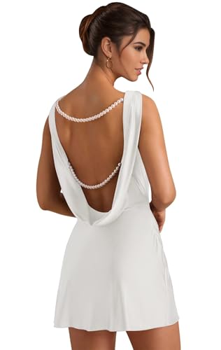 Satin Short Homecoming Dresses for Teens Pleated Open Back Bodycon Mini Formal Cocktail Party Gowns with Pearl LB119