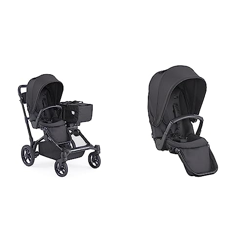 Bundle of Contours Element Side-by-Side Convertible Toddler and Baby Stroller + Contours Element Stroller Reversible Second Seat Accessory, Stealth Black