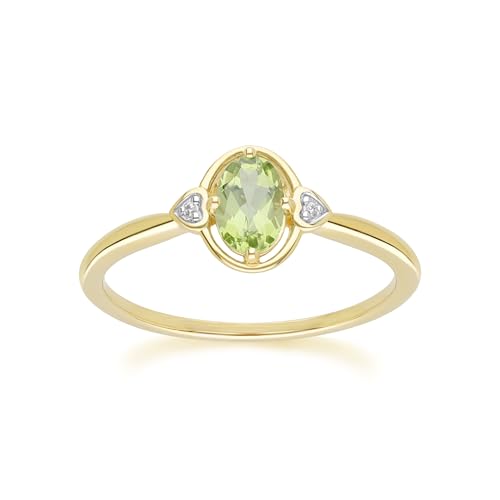 Bague or jaune 9 carats péridot ovale diamants véritables Gemondo