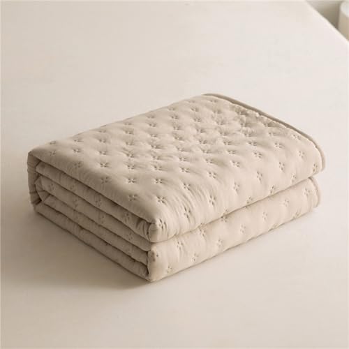 Highdi Fashion Solid Color Bed Throws Quilted Bedspreads,Lightweight Patchwork Quilt Comforter Single Double,Cotton Throw Summer Quilt,Quilted Blanket for All Seasons (Beige,160x200cm)