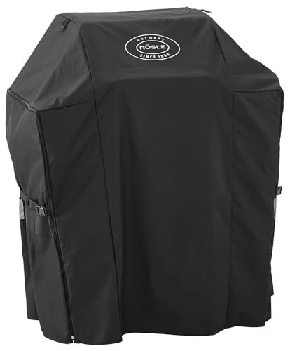 RÖSLE Abdeckhaube BBQ-Station VIDERO G2/G2-S, Hochwertige Schützhülle aus 100% Polyester mit PU-Beschichtung, praktischer Reißverschluss, wetterfeste Abdeckung, Schwarz