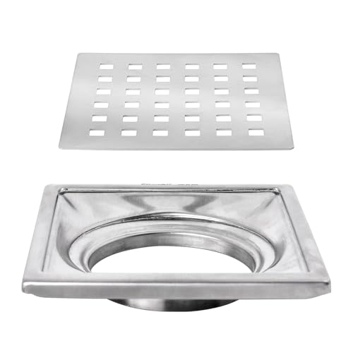 Image of Plantex (Primax) 304 Grade Stainless Steel Bathroom Floor Drain /Non- Porous Surface Floor Drain /Bathroom Water Drainer /Floor Trap for Bathroom and Kitchen - 6x6 inch (Matt)