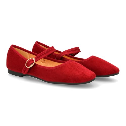 shoes&blues.es 95515 Bailarina con Pulsera Ajustable y Hebilla. Suela Ligera y Comoda Ideal para Mujer en Temporada de Otono Invierno. Burdeos Talla 37