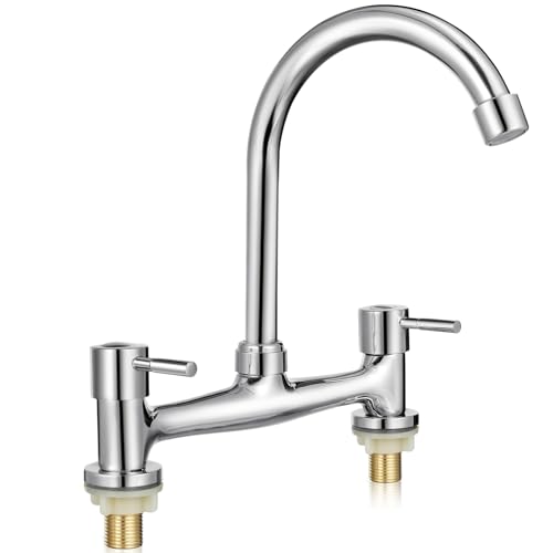 POPETPOP Kitchen Sink Mixer Taps: 2 Hole Dual Lever 360 Swivel Basin Lever Taps - Cold and Hot Mixer for Kitchens
