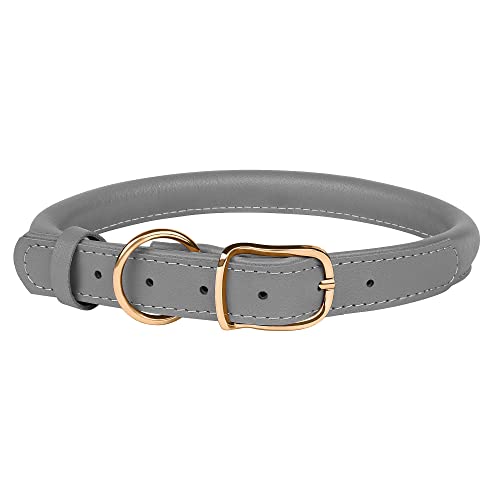 Murom Rolled Leather Dog Collar Durable Round Rope Pet Collars For Small Medium Large Dogs Puppy Pink Purple Green Red Brown Gray (11"-15" Neck Fit, Gray) #TOP1