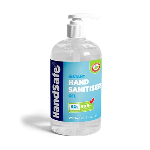 Handsafe - Sanitiser Gel - Hospital Grade Hand Sanitiser, Kills 99.9%+ Bacteria & Viruses, 250ml Alcohol Based Anti Bacterial Fast Acting Formula