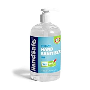 Handsafe – Sanitiser Gel – Hospital Grade Hand Sanitiser, Kills 99.9%+ Bacteria & Viruses, 250ml Alcohol Based Anti Bacterial Fast Acting Formula