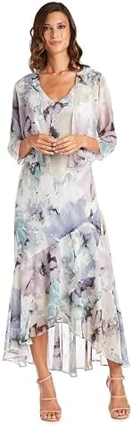 Elegant High Low Ruffle Floral Print Chiffon Dress W/ 3/4 Sleeve ...