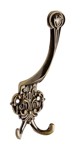 GTV Gancio Appendiabiti Triplo K24, Stile Retro con Decorazioni Art Nouveau, in Metallo ZnAl, 150x50 mm, Viti Incluse, Finitura Ottone Anticato