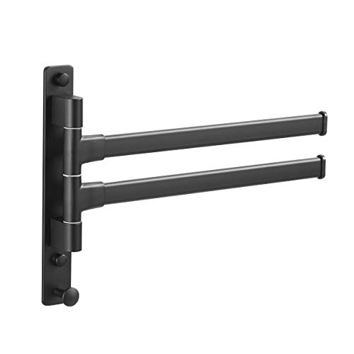 JYL HOME Swivel Hand Towel Bar Bathroom Swing Hanger Towel Rack Holder Matte Black Finish, Wall Mounted, 2-Arm
