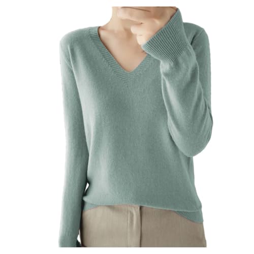 Cotton Sweaters for Women Warm Cashmere Sweaters for Women V Neck Classic Soft Pullover Sweater Loose Casual Long Sleeve Fall Winter Green
