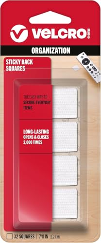 VELCRO Brand Mounting Squares | Pack of 32 | 7/8 Inch White | Adhesive Sticky Back Hook and Loop Fasteners for Home, Office or Crafting | Strong Secure Hold (90923)