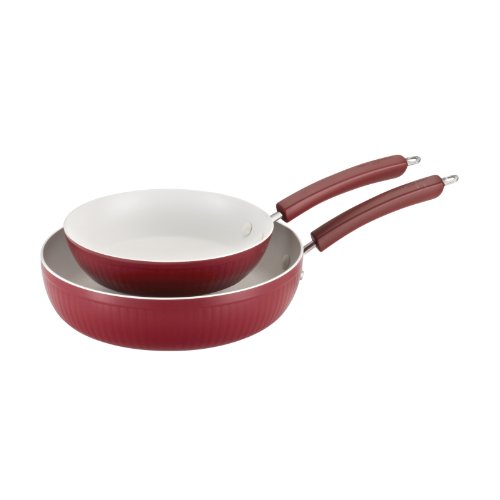 Paula Deen Savannah Collection Aluminum Nonstick Twin Pack 9-Inch and 11.75-Inch Skillets, Red