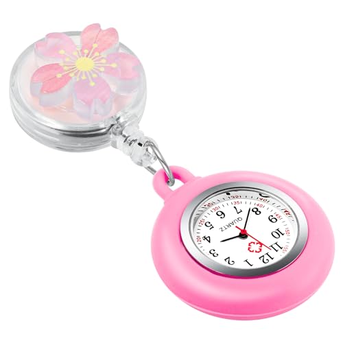 Tiong - Tiong Pattern Design Nurse Watch, Flip Collar Watch Clip Style Pocket Watch, Retractable Arabic Numeral Dial Nurse Pocket Watch-Pink - Best Deal on Amazon