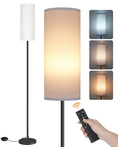 Image of Dimmable Floor Lamp for Living Room with Remote and Foot Switch, Corner Floor Lamp, Modern Standing Tall Lamp, 10W 900LM LED Bulb Included, 3000K-6500K, Linen Shade, Weighted, FCC Listed CW06LD05W1