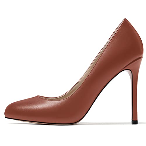 WAYDERNS Women's Slip On Solid Round Toe Stiletto High Heel Pumps Shoes 4 Inch2