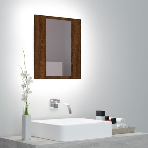 vidaXL Armario de Baño con Espejo LED, Mueble con Almacenaje, Armario de Pared para Maquillaje, Mueble para Lavabo de Aseo, Madera Marrón Roble - imagen 2