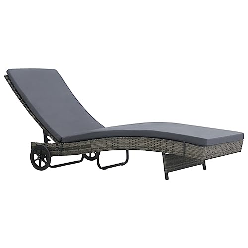 ZEYUAN Tumbona con Ruedas y cojín, Tumbonas Jardin, Tumbonas Exterior, Hamacas Y Tumbonas Playa, Hamaca Terraza, Sillas De Terraza, de ratán sintético Gris Antracita