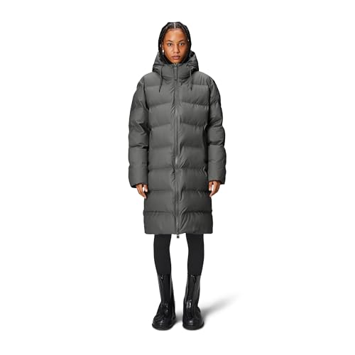 Image of RAINS Alta Puffer Jacket - Waterproof Winter Coat, Insulated Hood, Lightweight, Fleece Pockets, Warm for Cold Weather