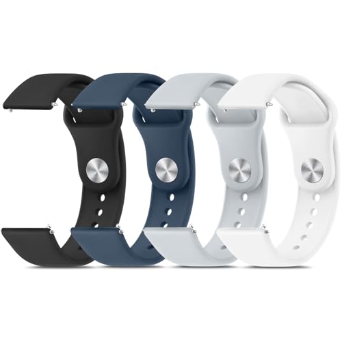 Meliya 22mm Watch Bands Quick Release Replacement Wristband, 4 Pack Soft Silicone Sport Replacement Straps for Men Women (22mm, Black+Abyss Blue+Gray+White) by Meliya - Used condition - US$8.27