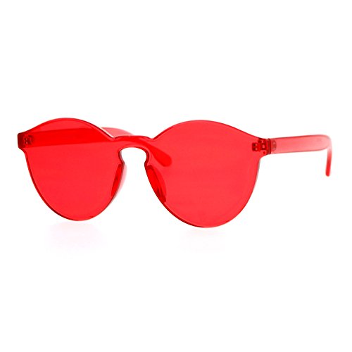 Rimless Flat Lens Sunglasses One Thick Translucent Round Lens Frame