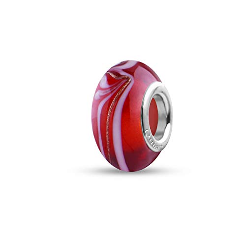 Preisvergleich Produktbild Quiges Glas Bead Perle für Damen Handgemacht Rot mit Weißen Linien