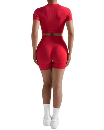 RXRXCOCO Hidden Scrunch Butt Workout Sets for Women 2 Piece Crop Tops Seamless Booty Shorts Matching Gym Yoga Outfits4