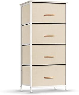 COSYLAND Chest of Drawers Cationic Fabric 4-Drawer with Wooden Handle, Storage Organizer Unit for Bedroom Living Room Closet, Sturdy Steel Frame, Easy Pull Fabric Bins & Wooden Top, Fabric Dresser