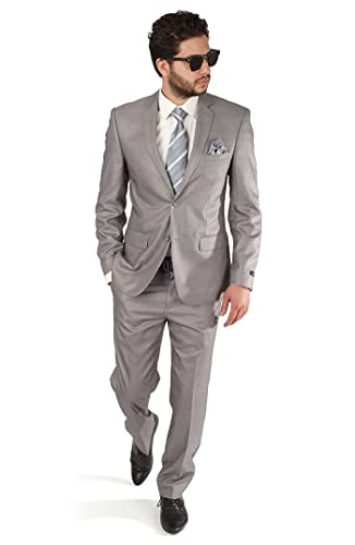 AZAR MAN Slim Fit Men's Silver Grey 2 Button Notch Lapel Suit2