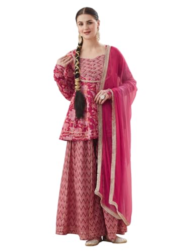 Image of MOKOSH Women's Cotton Printed Peplum Kurta Sharara Set with Dupatta | Ethnic wear| 3 Piece Outfit | Floral Printed | Square Neck