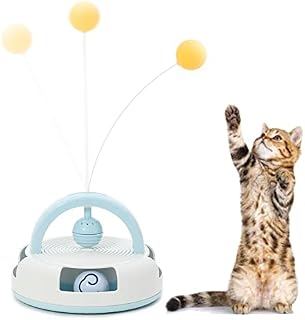 Suhaco 3 IN 1 Cat Toys Interactive for Indoor Cats Swing Feather Wand Kitten Toy with Catnip Ball, Cat Track Toy Included Bell Ball for Boredom Self Play Fun Cat Toys with Ping-Pong Replacement (Blue)