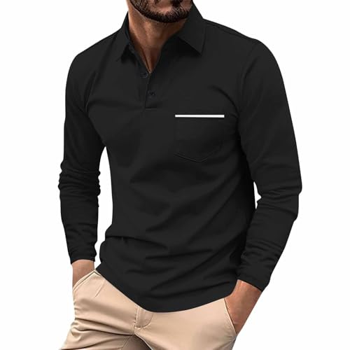 Polo Shirt Mens, Casual Golf T Shirts Fall Winter Pullover Tennis Collar Shirt Tops Polos for Men Man Tops Big Clothes Polos Oversize Hombre (L, Black)