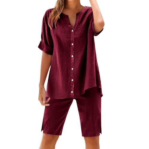 Ensemble d'été 2 pièces anti-transpiration en coton lin short ample taille 3XL