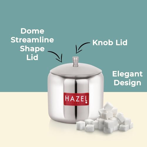 Image of HAZEL Stainless Steel Sugar Pot with Lid, 300ML Tea,Coffee & Sugar Jar, Compact Kitchen Storage Container for Countertop, Easy-to-Clean Jar