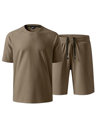 JMIERR Mens 2 Piece Outfits Oversized Casual Summer Shorts Set Raglan Sleeve T-shirts & Workout Short Suits for Men 2026, Dusty Olive M