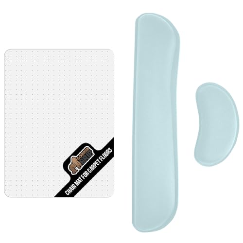 Gorilla Grip Office Chair Mat for Carpet Floor and Silky Gel Memory Foam Wrist Rest, Chair Mat Size 32.5x48 No Lip Clear, Slip Resistant, Wrist Rest 2 Piece Sky Blue, Pain Relief, 2 Item Bundle